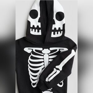 H&M Black Hoodie with White Skeleton Graphic